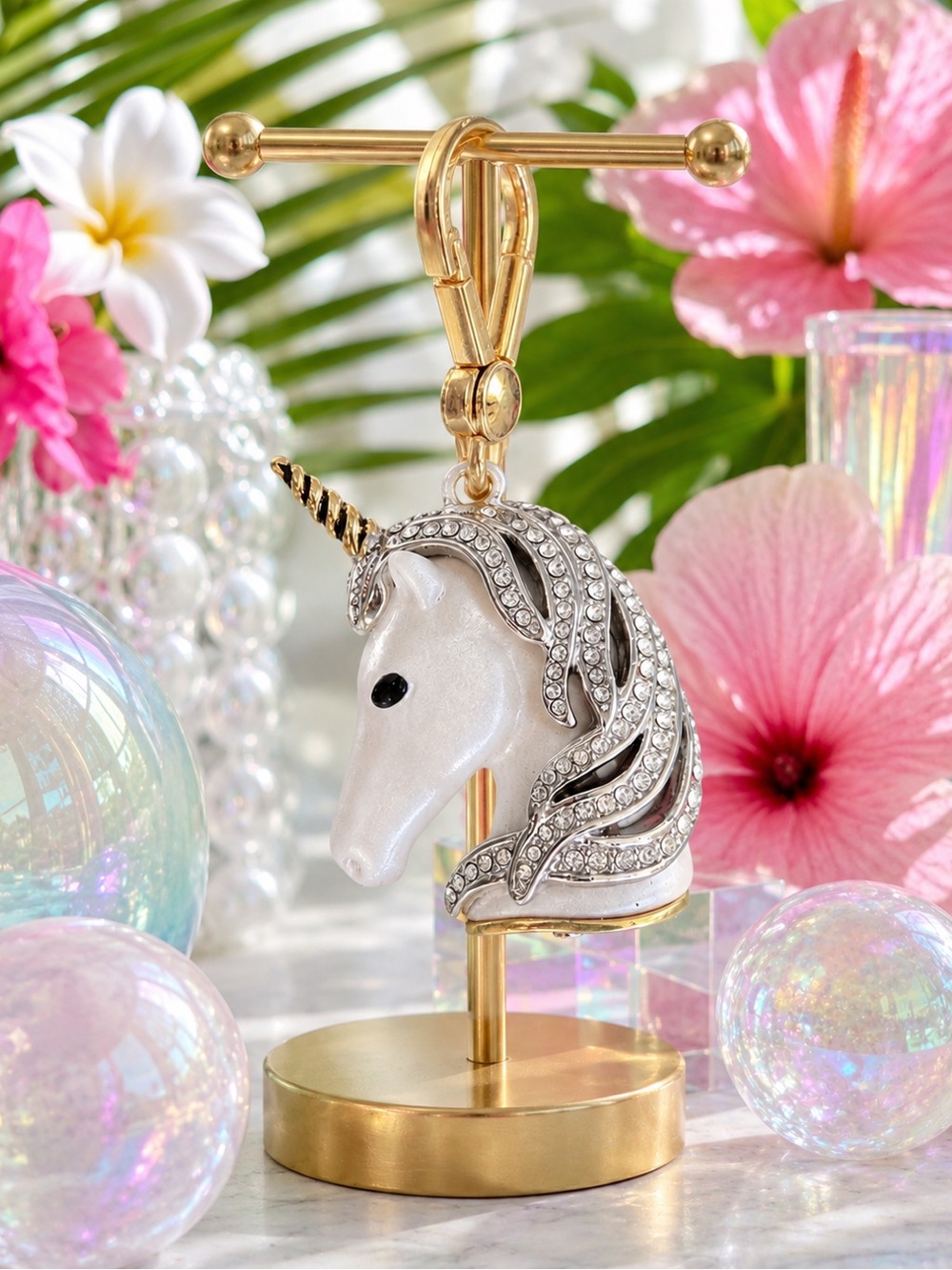 Juicy Couture Jeweled Unicorn Charm – Pearlescent White & Crystal Gold